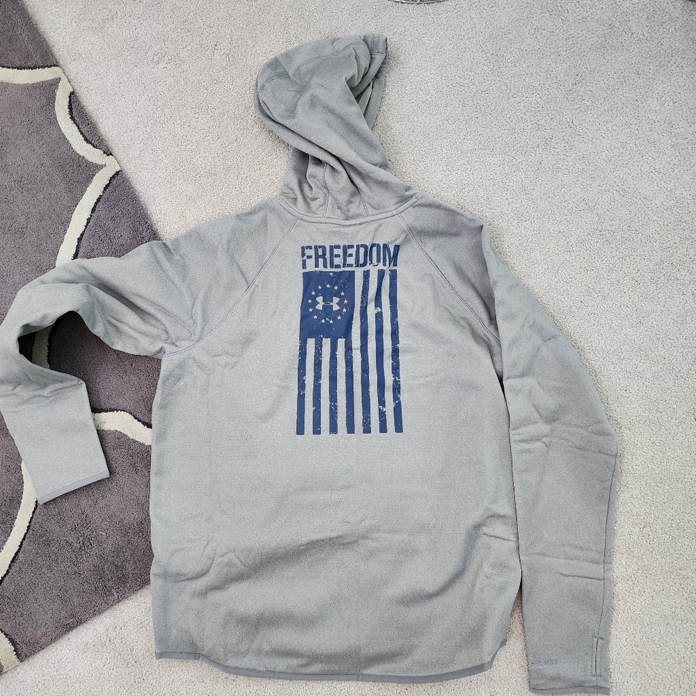 Under Armour Hoodie Womens XL Loose Rival Freedom Flag Coldgear USA Gray 1299263 - Picture 3 of 3